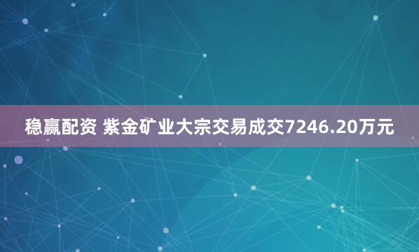 稳赢配资 紫金矿业大宗交易成交7246.20万元