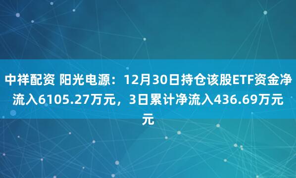 中祥配资 阳光电源：12月30日持仓该股ETF资金净流入6105.27万元，3日累计净流入436.69万元
