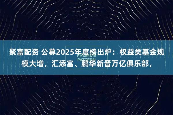 聚富配资 公募2025年度榜出炉：权益类基金规模大增，汇添富、鹏华新晋万亿俱乐部，